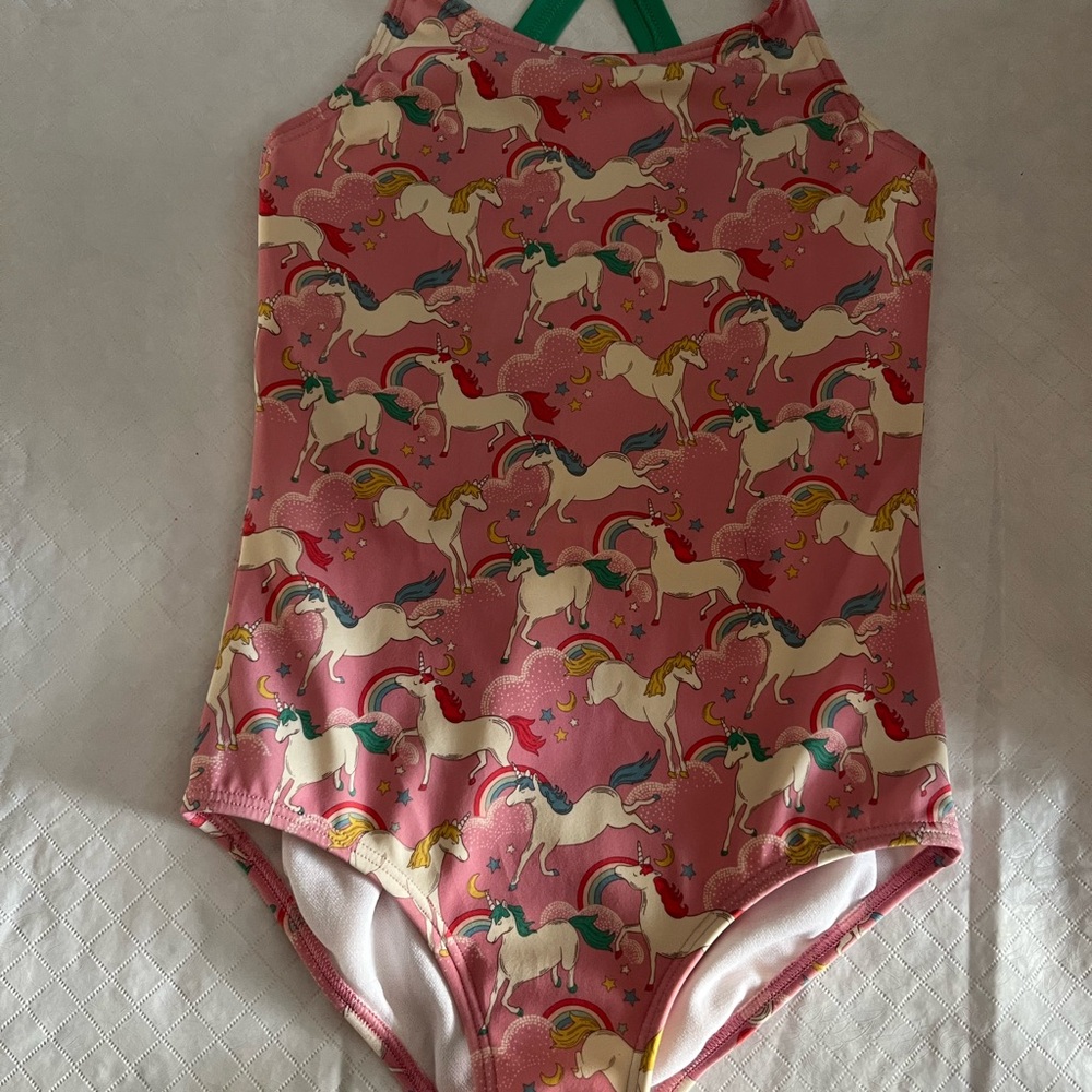 Mini Boden Pink Unicorn Print One-Piece Swimsuit